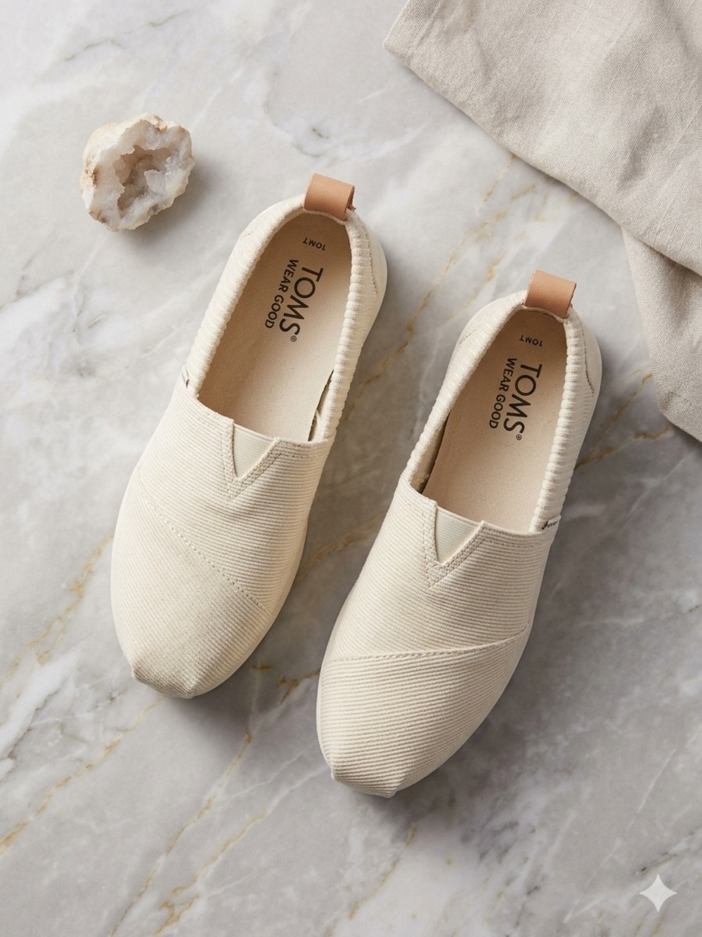 Toms Women's Slip-On Canvas Alpargata in Cream with Tan Heel Tab
